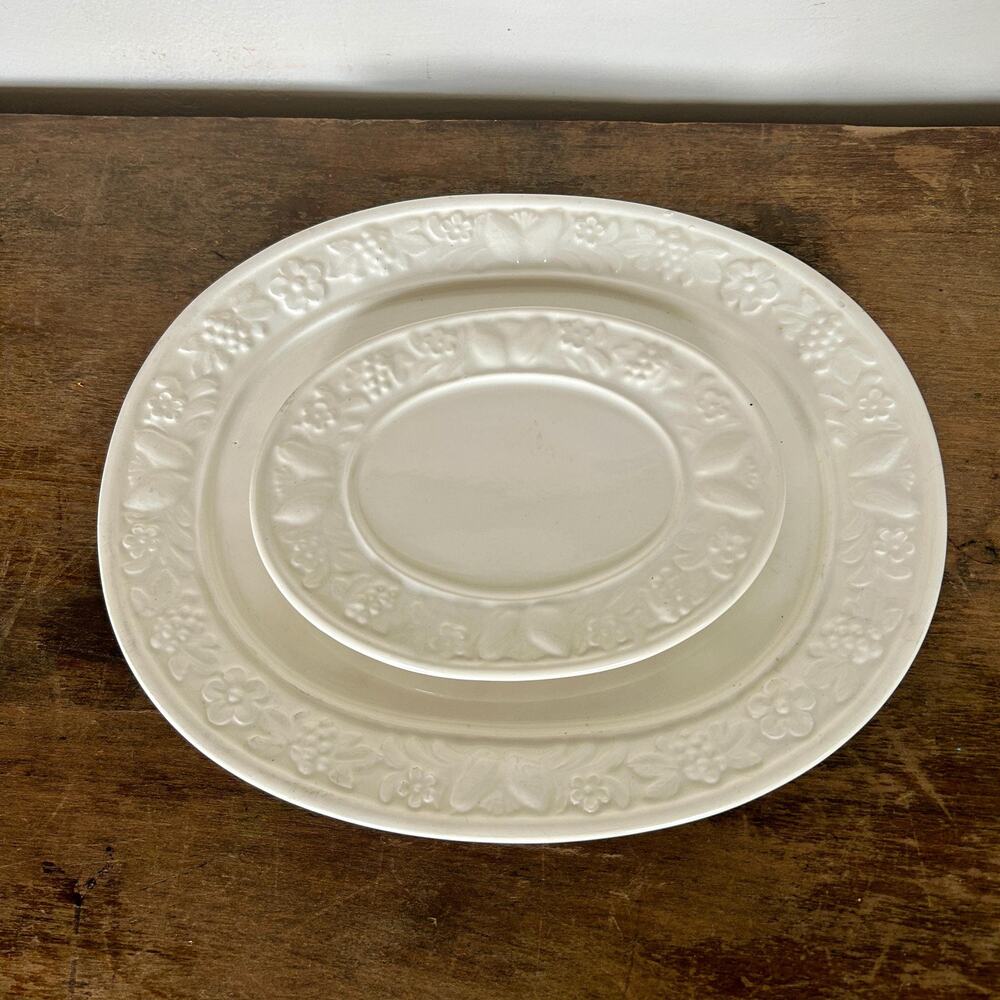Vintage Oval Serving Plates, Fruit Motif, Cottagecore Farmhouse Dinnerware